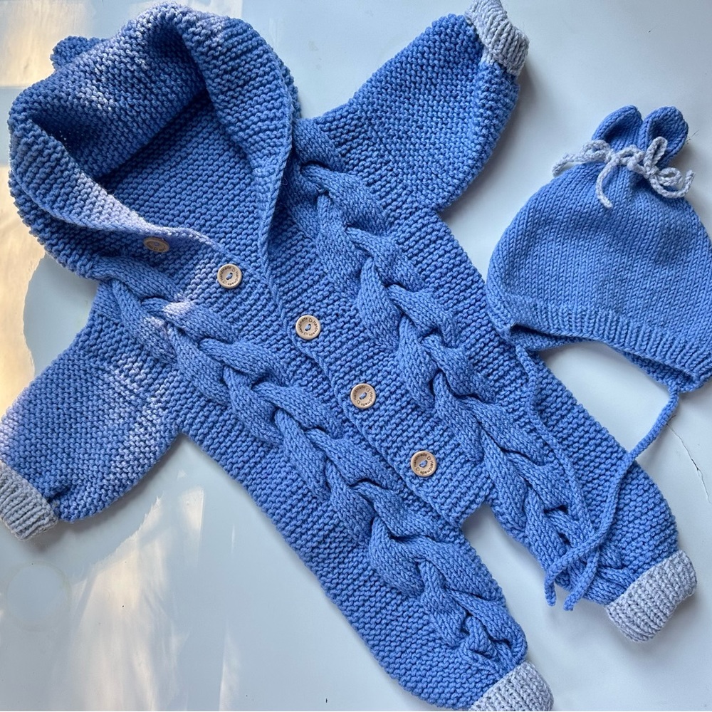 NEW Baby Romper Jumpsuit 0 3 6 months blue handmade Bodysuit Winter
